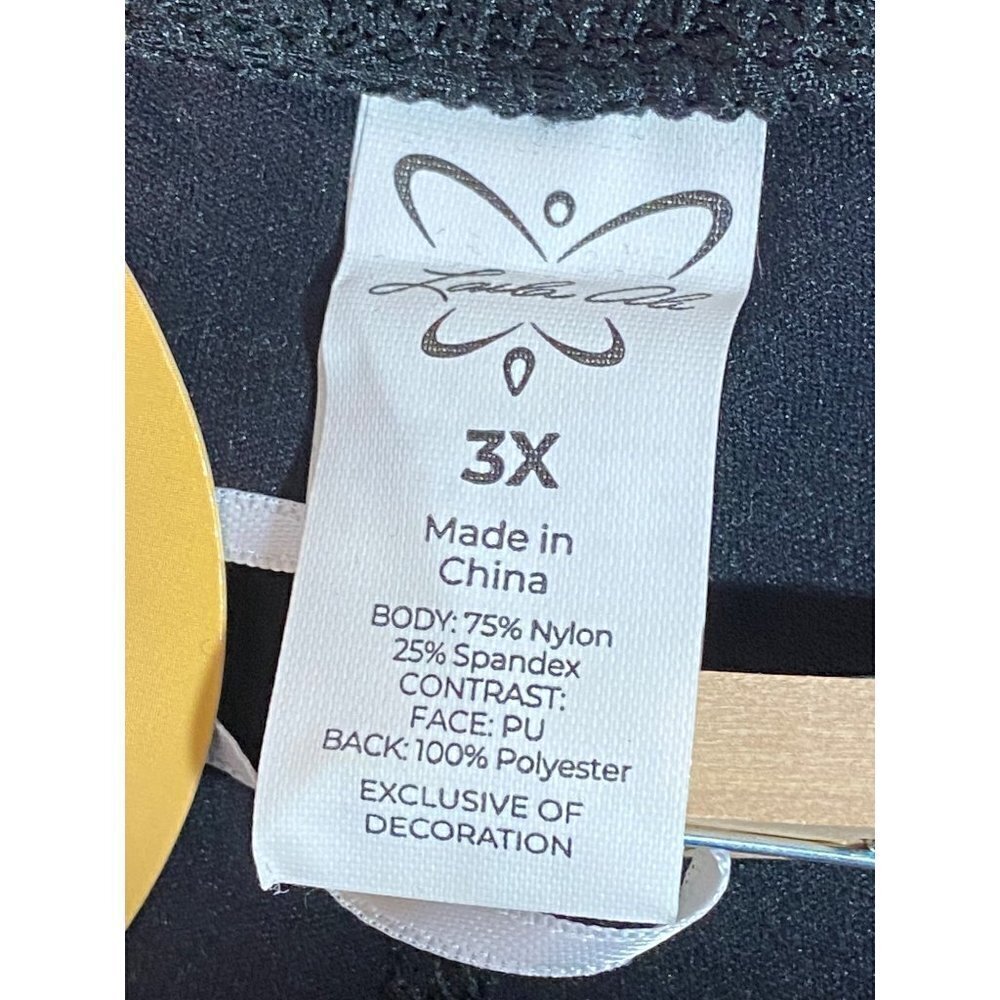 Laila Ali Black Athletic Leggings with Faux Leather Leg Trim & Pockets Womens 3X - Picture 5 of 11